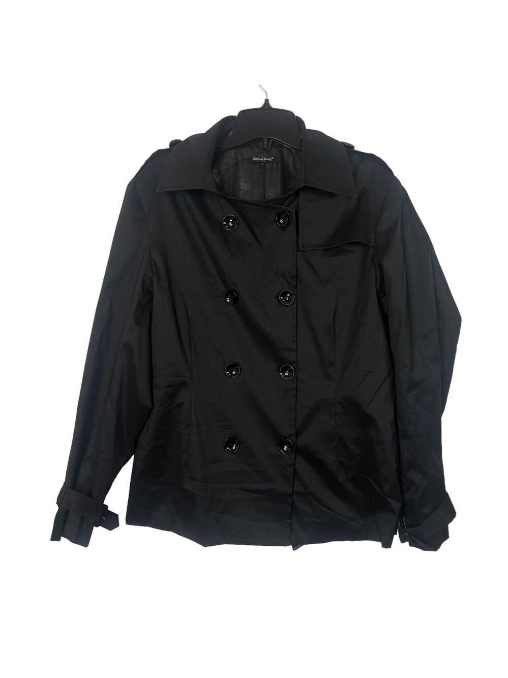 Samuel Dong Women's Black Waist Length Belted Button Jacket Size Medium